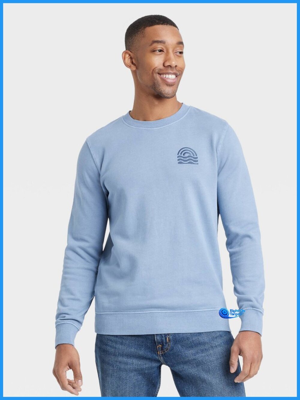 Large - Mens French Terry Crewneck Pullover Sweatshirt - Goodfellow Co - Blue